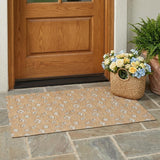 3' X 5' Copper And Orange Floral Washable Indoor Outdoor Area Rug