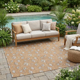 5' X 8' Copper And Orange Floral Washable Indoor Outdoor Area Rug