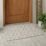 3' X 5' Ivory And Pearl Floral Washable Indoor Outdoor Area Rug