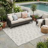 5' X 8' Ivory And Pearl Floral Washable Indoor Outdoor Area Rug