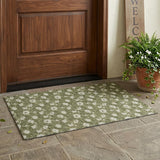 3' X 5' Olive Green And Green Floral Washable Indoor Outdoor Area Rug