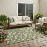 5' X 8' Olive Green And Green Floral Washable Indoor Outdoor Area Rug