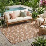 5' X 8' Rust And Orange Floral Washable Indoor Outdoor Area Rug