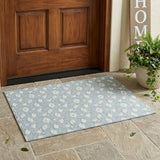 3' X 5' Sky Blue And Blue Floral Washable Indoor Outdoor Area Rug