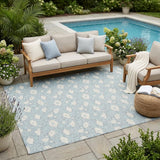 5' X 8' Sky Blue And Blue Floral Washable Indoor Outdoor Area Rug