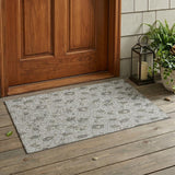 3' X 5' Silver And Gray Floral Washable Indoor Outdoor Area Rug