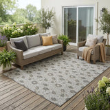 5' X 8' Silver And Gray Floral Washable Indoor Outdoor Area Rug