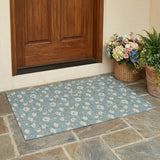 3' X 5' Teal Blue And Pewter Floral Washable Indoor Outdoor Area Rug