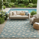 5' X 8' Teal Blue And Pewter Floral Washable Indoor Outdoor Area Rug