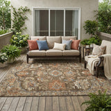 5' X 8' Chocolate And Brown Floral Medallion Washable Indoor Outdoor Area Rug