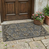 3' X 5' Graphite And Gray Floral Medallion Washable Indoor Outdoor Area Rug
