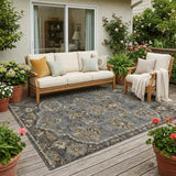 5' X 8' Graphite And Gray Floral Medallion Washable Indoor Outdoor Area Rug