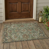 3' X 5' Olive Green And Green Floral Medallion Washable Indoor Outdoor Area Rug