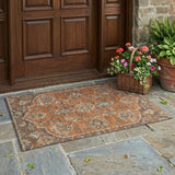 3' X 5' Orange And Brown Floral Medallion Washable Indoor Outdoor Area Rug