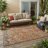 5' X 8' Orange And Brown Floral Medallion Washable Indoor Outdoor Area Rug
