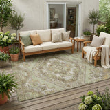 5' X 8' Green And Brown Southwestern Washable Indoor Outdoor Area Rug