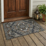 3' X 5' Black And Graphite Southwestern Washable Indoor Outdoor Area Rug