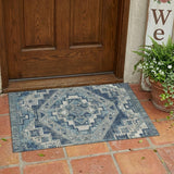 3' X 5' Navy Blue And Blue Southwestern Washable Indoor Outdoor Area Rug
