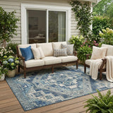 5' X 8' Navy Blue And Blue Southwestern Washable Indoor Outdoor Area Rug