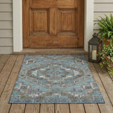3' X 5' Teal Blue And Gray Southwestern Washable Indoor Outdoor Area Rug