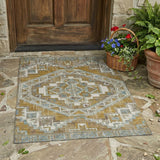 3' X 5' Walnut And Gold Southwestern Washable Indoor Outdoor Area Rug