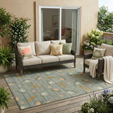 5' X 8' Green And Brown Botanical Leaves Washable Indoor Outdoor Area Rug