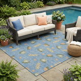 5' X 8' Blue And Olive Green Botanical Leaves Washable Indoor Outdoor Area Rug