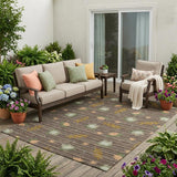 5' X 8' Chocolate And Brown Botanical Leaves Washable Indoor Outdoor Area Rug