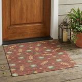 3' X 5' Red And Merlot Botanical Leaves Washable Indoor Outdoor Area Rug