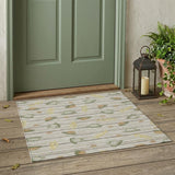 3' X 5' Ivory And Silver Botanical Leaves Washable Indoor Outdoor Area Rug