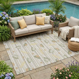 5' X 8' Ivory And Silver Botanical Leaves Washable Indoor Outdoor Area Rug