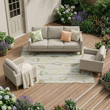8' X 10' Ivory And Silver Botanical Leaves Washable Indoor Outdoor Area Rug