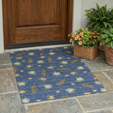 3' X 5' Navy Blue And Blue Botanical Leaves Washable Indoor Outdoor Area Rug