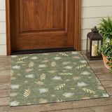 3' X 5' Olive Green And Green Botanical Leaves Washable Indoor Outdoor Area Rug