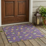 3' X 5' Purple And Lilac Botanical Leaves Washable Indoor Outdoor Area Rug