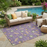 5' X 8' Purple And Lilac Botanical Leaves Washable Indoor Outdoor Area Rug