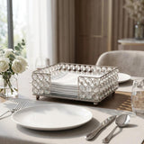 8" Silver Iron And Crystal Square Napkin Holder