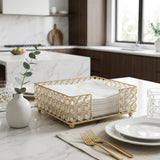 8" Gold Iron And Crystal Square Napkin Holder