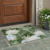3' X 5' Green And Ivory Floral Washable Indoor Outdoor Area Rug