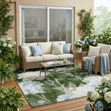 5' X 8' Green And Ivory Floral Washable Indoor Outdoor Area Rug