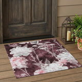3' X 5' Burgundy And Red Floral Washable Indoor Outdoor Area Rug