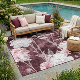 5' X 8' Burgundy And Red Floral Washable Indoor Outdoor Area Rug