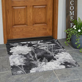 3' X 5' Charcoal And Gray Floral Washable Indoor Outdoor Area Rug