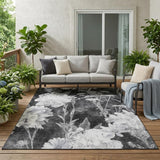 5' X 8' Charcoal And Gray Floral Washable Indoor Outdoor Area Rug