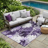 5' X 8' Eggplant And Purple Floral Washable Indoor Outdoor Area Rug