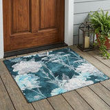 3' X 5' Emerald And Green Floral Washable Indoor Outdoor Area Rug