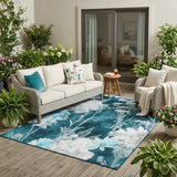 5' X 8' Emerald And Green Floral Washable Indoor Outdoor Area Rug