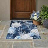 3' X 5' Navy Blue And Blue Floral Washable Indoor Outdoor Area Rug