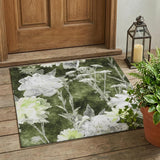 3' X 5' Olive Green And Green Floral Washable Indoor Outdoor Area Rug