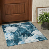 3' X 5' Teal Blue And Navy Blue Floral Washable Indoor Outdoor Area Rug